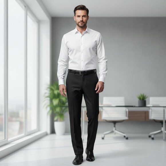 Van Heusen Mens Black Dress Pants 34W 30L Polyester/Rayon - Picture 2 of 5